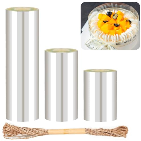 Furuising 3 Rolls Cake Collar 20cm/15cm/10cm x 10m Transparent | Acetate Sheets for DIY Baking, Thickened Acetate Roll Cake Strip Cake Edge Film for Cake Decorating Chocolate Mousse Crafting