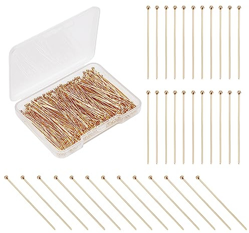 PH PandaHall 200 alfileres Cabeza Bola 40mm chapados en Oro 24 Quilates Acero Inoxidable 304 Pines joyería 0.7 mm Calibre 21 Bricolaje aretes Pulseras Collares Manualidades fabricación