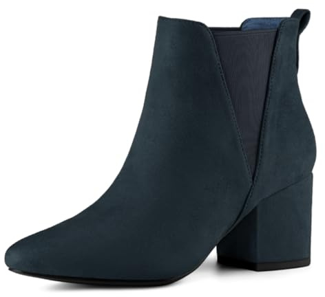 Allegra K Botas Chelsea de punta puntiaguda y tacón de bloque para mujer, azul marino, 38.5 EU