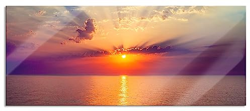 Pixxprint Glasbild Panorama, Wandbild aus Echtglas, Meer im Sonnenaufgang, 120x50 cm, inkl. Aufhängung und Abstandshalter