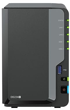 Synology DS224 2-bay-diskstation NAS (Intel Celeron J4125 4-kärnig 2.0 GHz 2 GB DDR4 RAM 2 x RJ-45 1 GbE LAN-port) 6 TB paket med 2 x 3 TB Seagate IronWolf NAS HDDs (ST300006)