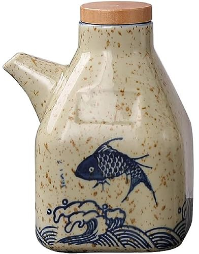 FülleMore Ölflasche Essigspender Küche Keramik Ölspender 350ml Olivenöl Spender Staubdicht Öl Behälter Restaurant Sojasauce Essigbehälter Flüssiggewürzspender (Fisch)