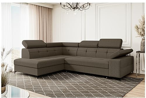 MEBLINI Schlafcouch mit Bettkasten - Ecksofa mit Schlaffunktion - Sofa mit Relaxfunktion - Couch L-Form - Eckcouch - Wohnlandschaft - Bergamo - 274x203x83cm Links - Braun Samt Modesto