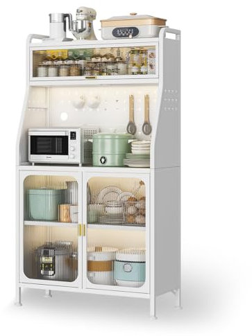 Hengriacly küchenschrank, 5-stufiges Vorratsschrank, Buffetschrank mit Türen, Küchenschrank mit Mikrowellenarbeitsplatte, Speisekammer Lagerung Schrank, für Wohnzimmer, Küche(34 * 14 * 63in)