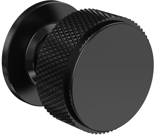 FURNIWARE Pack of 10 Knurled Cabinet Knobs, Matt Black Cabinet Knobs, Solid Cupboard Handles with 2 Sizes Screws, Round Single Hole for Kitchen, Dresser, Wardrobe, Chest of Drawers, Furniture