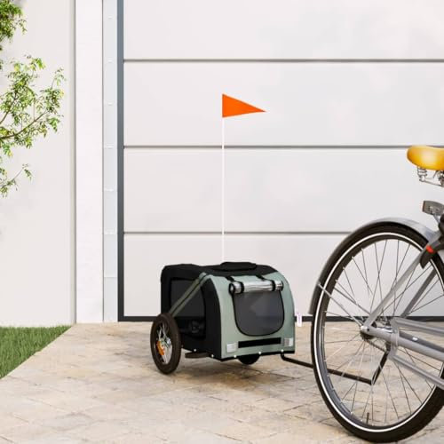 FENLAX Fahrradanhänger Hunde Grau und Schwarz Oxford-Gewebe und Eisen 124x53x53cm Haustieranhänger Fahrrad Hundeanhänger Haustier Fahrradanhänger Hunde-Fahrradanhänger für Hunde und Andere Haustiere