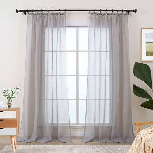 L.Z.E Vorhänge Grau für Wohnzimmer, Gardinen Hellgrau mit Kräuselband für Schienensystem, Transparent Schiene Vorhang Gardine für Schlafzimmer, 2er Set Gardinenschals Modern 245 cm Lang