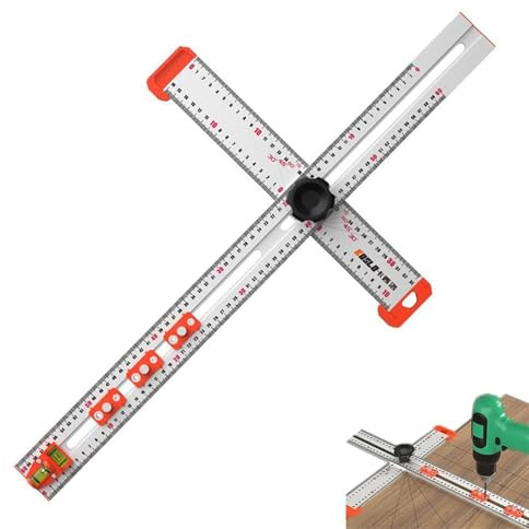 2-in-1-Lineal für Bohrpositionierung, 63,5 cm, T-Vierkant-Lineal, Holzbearbeitungs-Lineal, Regalstift, Bohrvorrichtung für Tischlerei, verstellbarer Winkel, Anreißen, Zeichnen, T-Lineal,