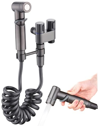 1-in-2-out Dual Control Valve Alloy Toilet Faucet Compact Toilet Sprayer Flow Adjustable Wall Mounted Leakproof Anti-Burst Toilet Faucet Sprayer Kit