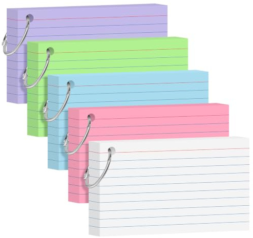 YAGUAO Colored Index Cards 3x5 Inch Heavyweight Flash Cards with Ring Lined Flashcards Note Cards for Studying School Supplies College, 200 Count
