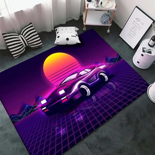 Kreatives Retro-Auto Teppich Kinderteppich Wohnzimmerteppich Schlafzimmerteppich 3D-Gedruckter Superweicher Flanellteppich 80 X 160 Cm / 31,49 X 62,99 Zoll -Polyester-Soft-Touch,Leicht Zu Rei -9M6H/H5