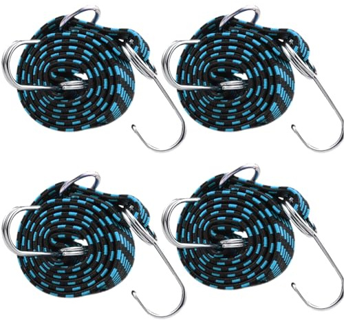 XUTONG 4 Stück Spanngummi mit Haken, 1 m, Flach Gepäckspanner Gummiseil, Gepäckspanner verstellbar, elastisches Seil für Motorrad, Camping, Markise, Blau.