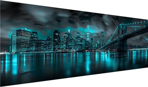 Diamond Painting Set 100x40 cm, DIY New York Eckige Steine Strass Cross Stickerei Kunst Kit, Zubehör Set Basteln Erwachsene, Brooklyn für Geschenke