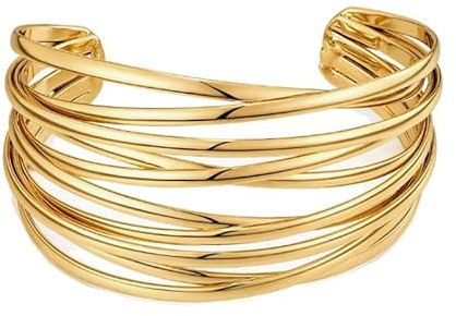 LOCCY Gold Cuff Bracelet for Women, Gold Bangles Bracelet Chunky Bracelets Golden Open Cuff Bangles Bracelets for Women Ladies Girls (Golden 1)