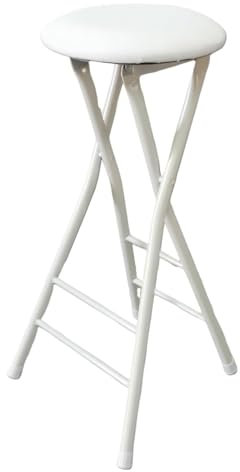 Sgabello da Bar Pieghevole Imbottiti in PU, Sgabelli Alto da Colazione Rotondi da 70/80 cm, Sedie da Cucina Portatile ad Altezza Banco per Giardino, Campeggio, Festa(White,32inch/80cm)