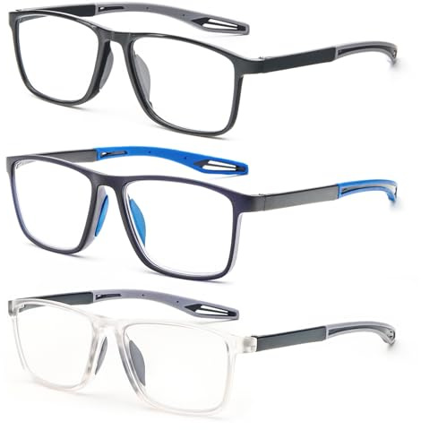 MMOWW 3er-pack Lesebrille Herren Damen Sportliches - Anti-blaue Ultraleicht TR90 Rahmen Computerbrille Arbeits Lesehilfe (Grau+Blau+Transparent, +2.5)