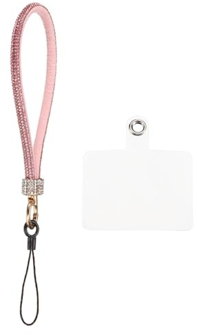SourcingMap Universal Phone Lanyard - Detachable Glitter Wrist Strap with Patches, Luxury Bling String for DIY, Earbuds, Keychain, Coin Purse, Wallet, Pink