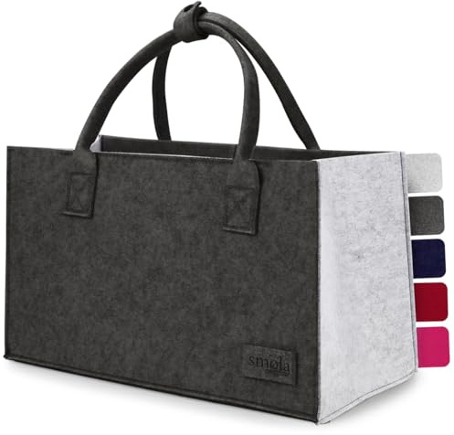 smøla Bolsa de la compra plegable de fieltro, compartimento interior con cremallera, bolsa de transporte, bolsa de mercado, bolsa de fieltro, color antracita y gris