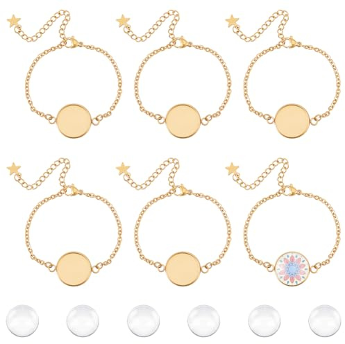 UNICRAFTALE 6 Set Edelstahl Verstellbare Armbänder Cabochon Armband Goldene Lünette Schmuckverbinder Armband Mit Klarglas Cabochons Für Die Armband Schmuckherstellung 14.4cm Lang