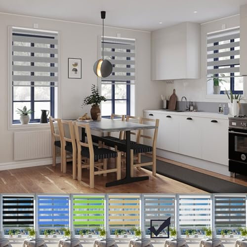 Doppelrollo Klemmfix Verdunkelung 45 x 150 cm Hitzeschutz Energiesparend Verdunkelung Rollos Sichtschutz Inkl. Montagematerial für Schlafzimmer Küche, Hellgrau