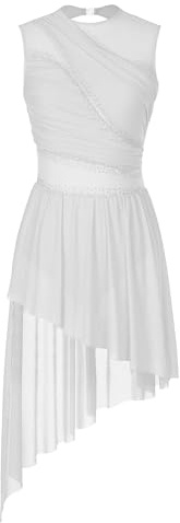 LPHFDCS Chiffon Tanzkleid Damen Chiffon-Ballettkleid, Gymnastikanzug, Tanz, Eiskunstlauf, Tanzvorführung, zeitgenössisches Kleid, lyrische Tanzkostüme Damen Tanzkleid Aus Chiffon(White,S)