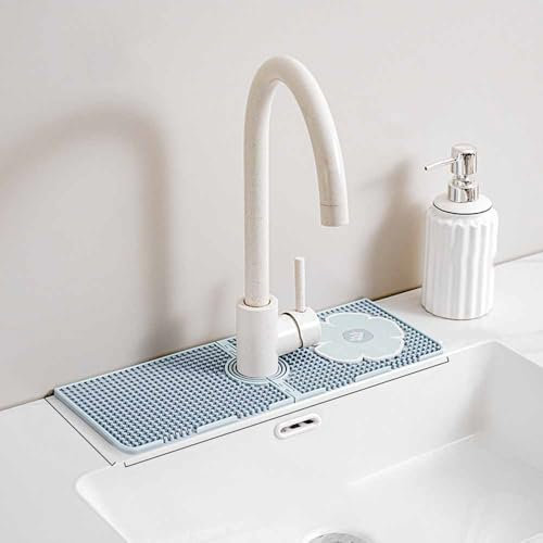 Odot Wasserhahn Spritzschutz Küche Abtropftablett Matte Wasserhahnmatte für Küchenspüle Wasserhahn Matte Schnell Trocknende Wasserhahn Spritzschutz für Küche Bad Spülbecken (Blau,38x14x0.8cm)