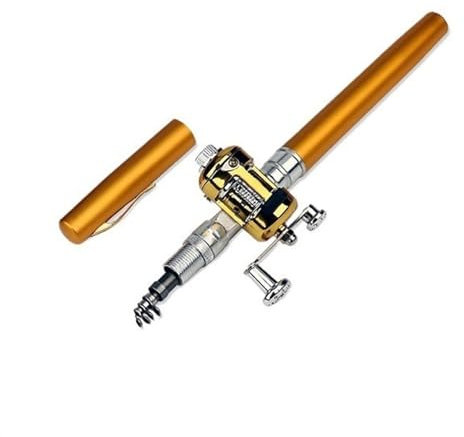 yixinzi-2024 Angelruten Tragbare Tasche Teleskop Mini Angelrute Stift Form Gefaltete Angelrute Mit Reel Rad Angelrute Teleskoprute(Yellow)
