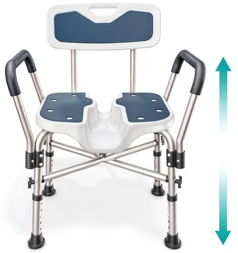 Shower Chair U-Shape Seat (450lb) Heavy Duty - Padded Armrests and Back, Shower Chairs for Elderly and Disabled, Handicap, Shower Chair for Inside Shower, Adjustable Height - Blue