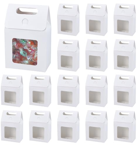 NBEADS 30 Stk. Kraftpapierboxen mit Fenster, Geschenkboxen mit Griff Karton Geschenk Box Wiederverwendbar Party Gunst Box für Weihnachten Hochzeit Fest Party, Weiß, 10x6x15cm