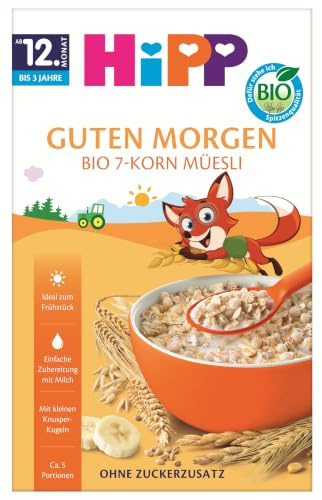 HiPP Bio 7-Korn-Müesli (8 x 200g), ab 12. Monat, mit wertvollem Vollkorngetreide, ohne Zuckerzusatz, besonders feine Stückchen - leicht zu kauen, ideal für erste Selbstlöffelversuche