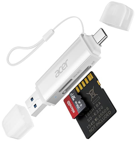 Acer Lettore di schede SD, adattatore per lettore di schede di memoria USB C e USB 3.0, supporta SD/Micro SD/SDHC/SDXC/MMC, compatibile con iPhone 15 Pro, MacBook Pro iPad Pro 2021, Pixel, XPS 13 ecc.
