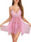 Vlazom Babydoll Lingerie for Women Nighties Sexy Lace Mesh Chemises V Neck Nightwear Negligees Slip Dress Rose Pink,XL
