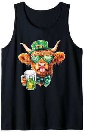Birra irlandese Shamrock per il giorno di San Patrizio Highland Cow Beer Canotta