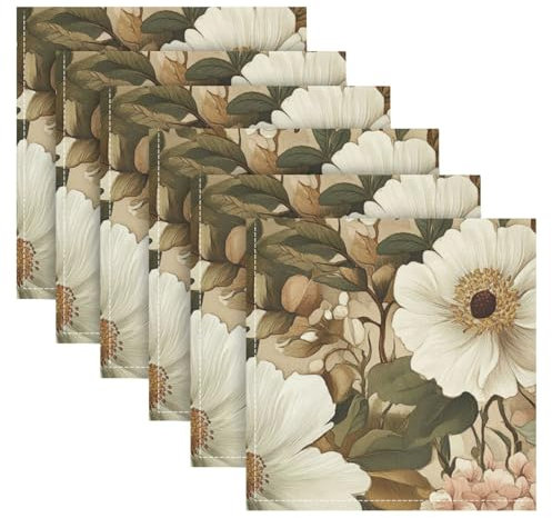 Servietten, Retro-Blumenmuster, Vintage, rustikales Küchentuch, wiederverwendbare Servietten, waschbar, knitterfrei, Stoffservietten, Hochzeit, Stoffservietten, 6 Stück, 50,8 x 50,8 cm