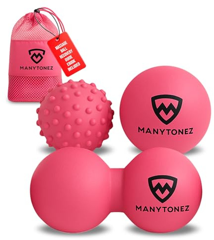 MANYTONEZ Hard Massage Ball Set - Lacrosse, Peanut, Spiky Ball (Medium Firm) with Carry Bag & eBook Guides - for Trigger Point, Muscle Physical Therapy, Myofascial Release, Deep Tissue Pressure