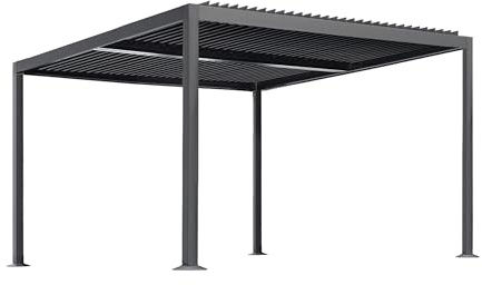 Estosa - Pergola Bioclimatica In Alluminio In Varie Misure Con Luci LED A 3 Livelli, Pannello Solare E Telecomando Inclusi Ideale Come Gazebo Esterno Resistente Da Giardino (Antracite, 4x4)