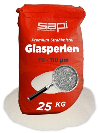 SAPI Glasperlen Strahlmittel, 40-70 µm (0,04-0,07 mm), Körnung, 25 kg Papiersack, Premium Strahlmittel zur Oberflächenbehandlung