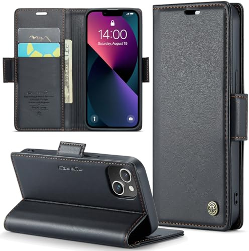 Rerzoiro Handyhülle für iPhone 13 Mini Hülle, Premium PU Lederhülle Klappbar Flip Case [RFID Blocker] Tasche Magnet Kartenfach Klapphülle Schutzhülle für iPhone 13 Mini, Schwarz