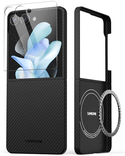 Thinborne Compatible with Samsung Galaxy Z Flip 7 Case, [600D Aramid Fiber] [Magnetic Charging] [Ultra Thin] [Minimalist Style] [Carbon Fiber Textures]