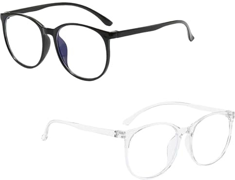 2 Stück Blaulichtfilter Brille,Durchsichtige Brille ohne Stärke für Damen & Herren,Modebrille,zum Schutz vor Blaulicht,Blue Light Glasses,mit Rundem Rahmen Leichtes Gewicht​ für PC Gaming Fernseher