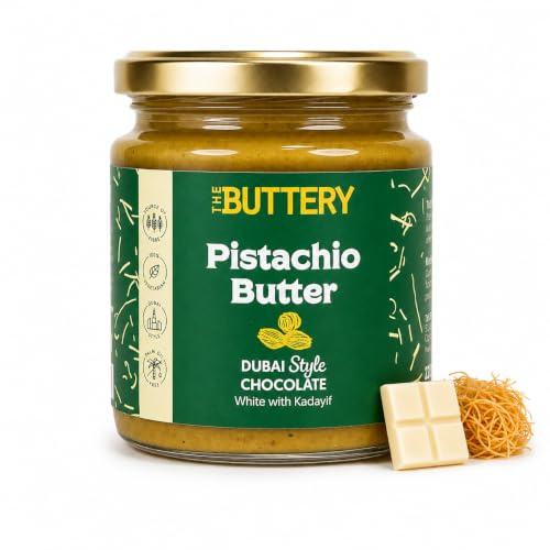 THE BUTTERY Crema de Pistacho Dubai Chocolate Blanco 220g – Pistachio Butter con Kadayif y White Chocolate | Manteca de Pistacho Estilo Dubai | Sabor Dulce y Cremoso | Sin Aceite de Palma