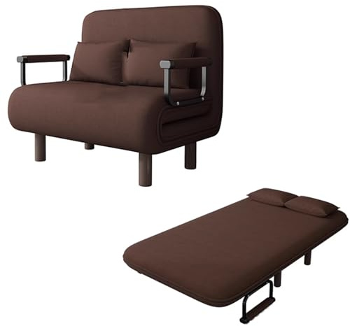 Klappsofa mit Schlaffunktion Modern Baumwoll- und Leinenstoff Ergonomie | Gästebett 5-fach Verstellbare Rückenlehne Sofabett mit Klappbaren Stützbeinen für Wohnzimmer(Brown,190*80*28cm)