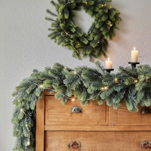 Ghirlanda di Natale Artificiale,5.91FT/1.8M Real Touch Stereo Pine Garland caminetti, per Tavolo, Mantello, Parete, Interni, Decorazioni Natalizie Aall'aperto,Verde