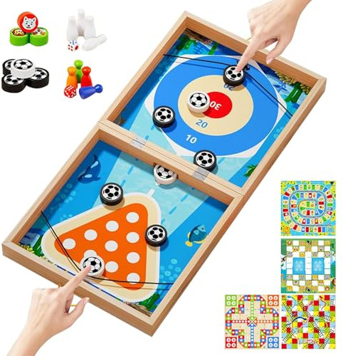 Brettspiele Für Kinder | Tisch Eishockey Spiel - Lernspielzeug 7-in-1 Luftikus Holzspiel für Kindergarten Vorschule Familie Pädagogen Mädchen Kinder