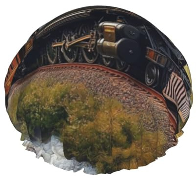 Cuffia da doccia da donna, con locomotiva a vapore, impermeabile, riutilizzabile, per bagno, spa, viaggi e uso quotidiano