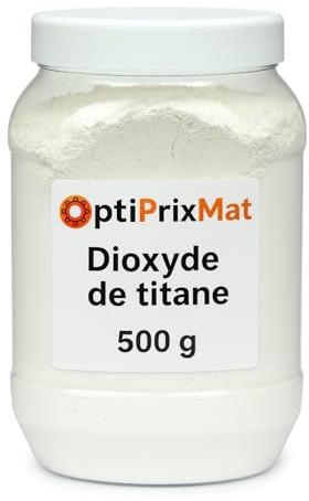 Pigment oxyde de fer poudre – Couleurs intenses et durables – Béton, enduit, peinture, chaux, plâtre – 500 g – Noir, Rouge, Jaune, Marron, Blanc dioxyde de titane, Ocre (Blanc Dioxyde de titane)