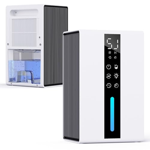 Deshumidificateur d Air Anti Moisissure Réservoir 1,8L - Déshumidificateur Electrique Réglage Double, Système Anti-givrage Intégré, Minuterie 48H & Lumière RGB Couleurs, Conçu pour Les Petits Espaces