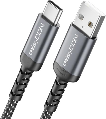 deleyCON 0,5m Câble USB-A vers USB-C Court Câble de Charge Câble de Données pour iPhone 17 15 16 Pro Max Air Galaxy A16 A56 S25 S24 S23 Pixel iPad Pro Air Tablette AirPods Notebook Switch PS5