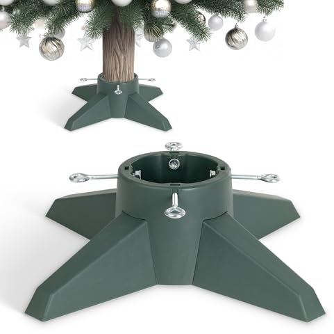 Christmas Village Premium Christmas Tree Stand for Real Trees – Heavy-Duty Holder with 1L Water Reservoir & Adjustable Screws – Fits 7ft Trees up to 70kg – Durable ABS & Steel Base (Green)