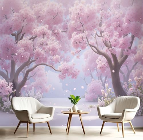 Carta da Parati PanoramicaAcquerello Bosco Di Ciliegi In Fiore Foto Wallpaper PosterXL DesignPetali Sognanti Murale Decor della Parete Soggiorno Camera da Letto Carta da Parati Muro200×140cm